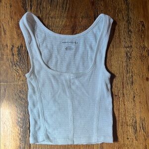 American Eagle Outfitters White Ribbed Fitted Crop Tank